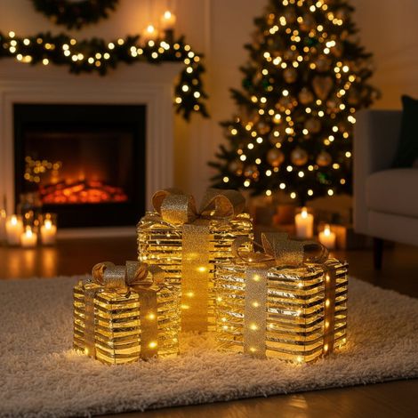 Regali natalizi con luci LED calde funzionamento a batteria decorazione natalizia set da 3 -Argento (1/4)