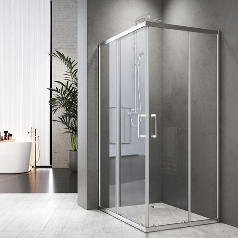 Duschkabine 75x90 cm Eckeinstieg Duschkabine Schiebetür Eckdusche Duschwand Dusche 6mm ESG Glas Höhe 185cm (1/5)