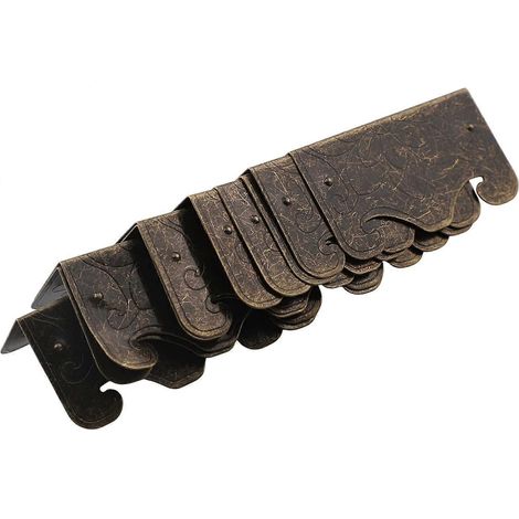 Lot de 10 équerres d'angle bronze vintage 56x30 mm, protections pieds métal pour boîtes bois, coffrets bijoux et meubles (1/5)