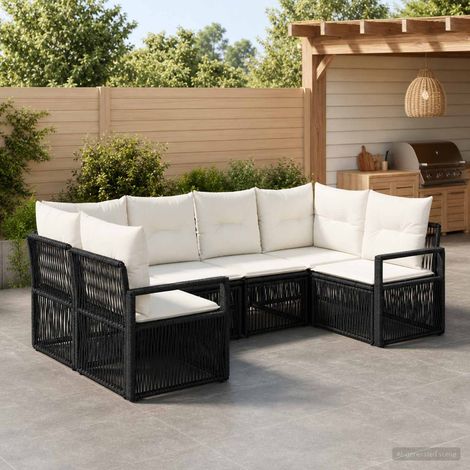 vidaXL Conjunto de sofás de jardín 6 uds. 6-Número de plazas Negro (1/5)