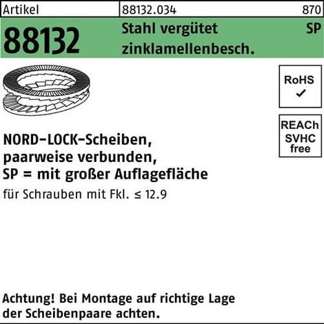 Rondelle R 88132 collée NL 18 SP Acier zingué lamellaire 100pcs NORD-LOCK