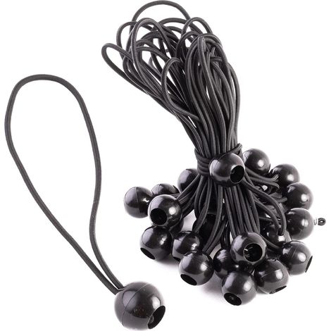 Paquete de 25 cuerdas elásticas Bungee con gancho para pelota, 21 cm, para tiendas de campaña, lonas y trampolines. (1/5)