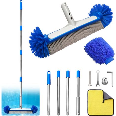 Brosse Piscine avec Manche de 160 cm, Kit Nettoyage Piscine de 43 cm, Balai Piscine avec Les Poils Hémisphériques pour Parois, Carrelage et Marches avec Chiffon et Gant en Microfibre (1/5)