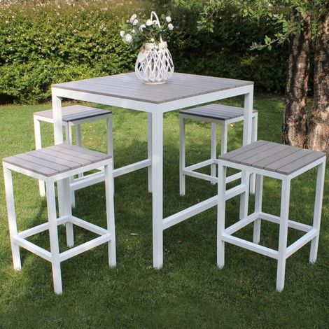 TAURUS - set tavolo bar completo con 4 sgabelli in alluminio (1/4)