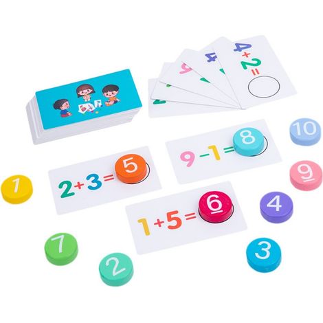 Jeux de mathématiques en bois Montessori, cartes flash pour additions et soustractions 1 à 10, apprentissage interactif et développement des compétences. (1/5)