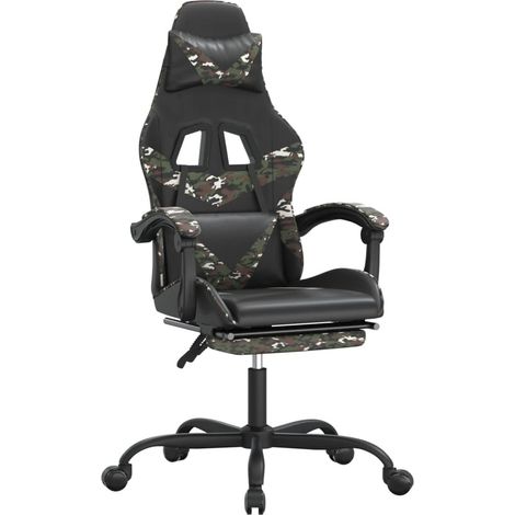 Chaise de jeu  Chaise de Gaming pivotante repose-pied Noir camouflage Similicuir (1/5)