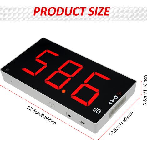 Schallpegelmesser mit großem, digitalem, wandmontiertem LCD-Bildschirm, Dezibel-Lautstärkemessgerät, Messinstrument mit einem Messbereich von 30-130 dB und Alarmfunktion. (1/5)