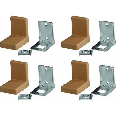 – Lot de 4 équerres de fixation en acier – Cache en plastique marron clair – Dimensions 52 x 50 x 39 mm – Capacité 40 kg par paire (1/2)