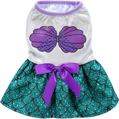 Costume Chien Sirène - Robe Tutu Coquillage Violet Vert - Pour Chiens Taille XS à L - Idéal Halloween Fête Thématique Photo - 1 Pièce