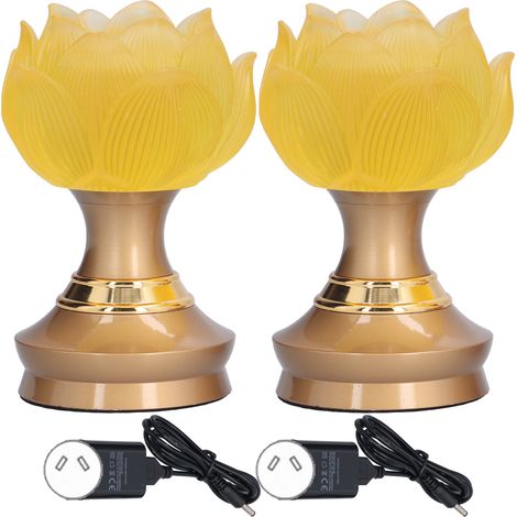 Jeu de 2 Lampes Bouddha LED Jaune, Veilleuse Bouddhiste Réglable, Décoration Lotus, Prise AU 100-240V (1/5)