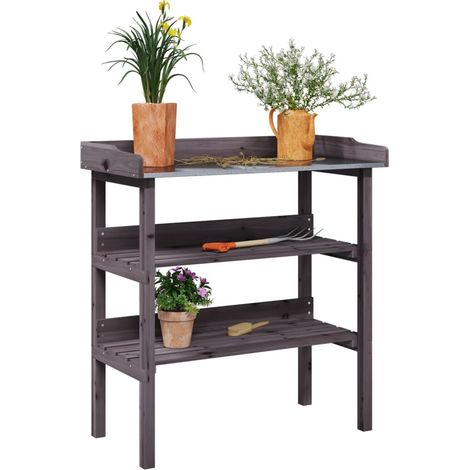 Plant Table with Shelves Grey 78x38x82.5 cm Solid Wood Fir vidaXL (1/5)