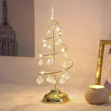 Tischlampe in Form eines Weihnachtsbaums aus Metall, spiralförmiger, schmiedeeiserner Ornamentständer mit Kristallkugeln, Weihnachtsschmuck, Schreibtischdekoration, 25 cm (10 Zoll) mit LED-Beleuchtung (1/3)