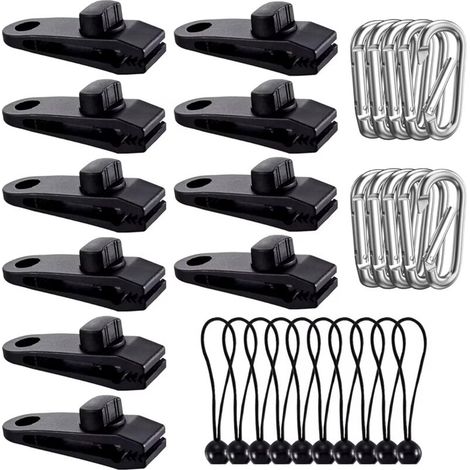 Lot de 30 pinces pour bâche de tente, fixations pour bâche, pinces robustes avec cordon élastique, pinces pour tentes, couvertures de piscine, caravanes (1/5)
