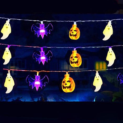 3 mètres 20 lumières lumières d'Halloween, chaîne lumineuse combinée LED, citrouille fantôme chauve-souris violette, chaîne lumineuse en pvc (1/5)