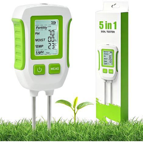 Testeur de Sol Numérique 5 en 1, Testeur Humidité Sol Plante, Mesure pH du Sol, Fertilité du Sol/Humidité/pH/Température/Lumière Solaire, Hygrometre Plante pour Jardinage Ferme Pelouse (1/5)