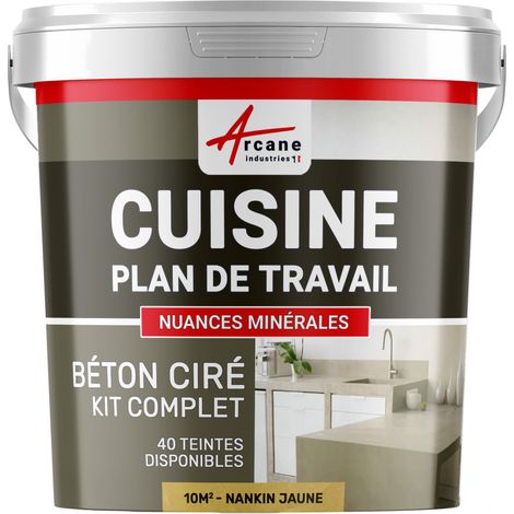 Béton ciré cuisine, plan de travail, crédence, évier sol et mur revêtement mural décoratif kit complet - 10 m² (en 2 couches) Nankin Jaune - ARCANE INDUSTRIES