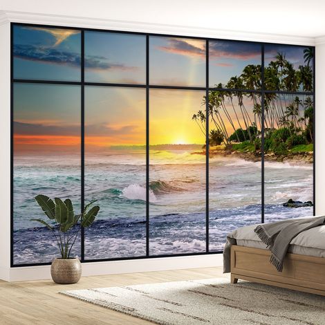 Papier peint panoramique Trompe l'oeil Verrière - Vue mer - 130 cm x 82 cm (1/5)