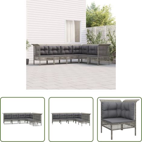 vidaXL Rattan -  6-tlg. Garten-Lounge-Set mit Kissen Grau Poly Rattan (1/5)