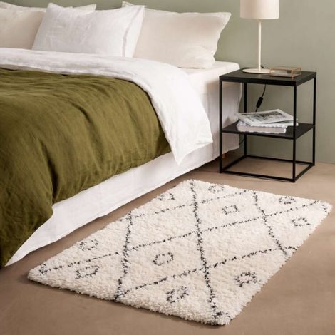 Tapis descente de lit poils longs noir et blanc 60x110cm (1/5)