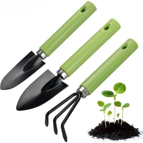 Ce petit ensemble d'outils de jardinage contient trois outils à manches en plastique, dont une pelle à bonsaï. Léger et résistant, il est idéal pour les plantes succulentes. (1/4)