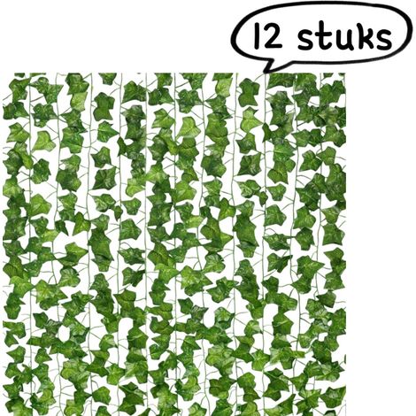 Lot de 12 feuilles artificielles de lierre et de vigne vierge avec feuillage vert décoratif 12 tiges de 2,1 m pour décoration intérieure et extérieure (1/5)