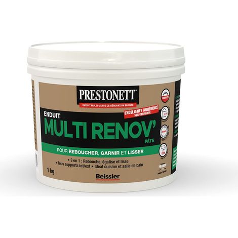 Prestonett – Enduit de lissage et rebouchage 3 en 1 – Pâte prête à l'emploi 1kg – Pour intérieur et extérieur – Finition mate et fine