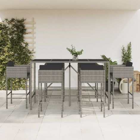 7 Piece Garden Bar Set with Cushions Grey Poly Rattan vidaXL (1/5)