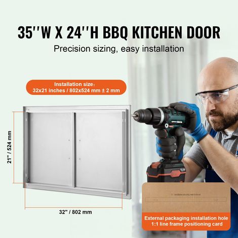 Porte d'accès barbecue 889x610 mm double inox encastrée cuisine extérieure poignées pour îlot BBQ plancha meuble extérieur (1/5)