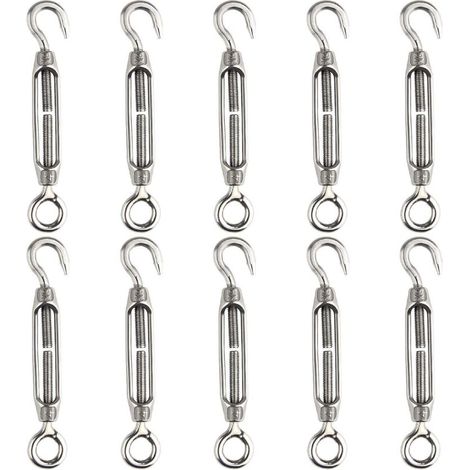 Satz mit 10 verstellbaren M4-Kabelspannern aus Edelstahl mit Haken und Öse, robust (1/5)