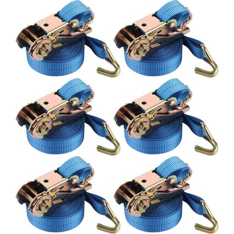 Lot de 6 sangles d'arrimage à cliquet 5m 850kg 25mm avec crochets pour sécurisation de charges (1/5)
