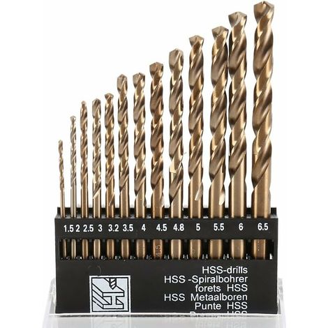 13Pack HSS Twist Drill Bit Set Metric M35 Cobalt Steel High Speed Steel Titanium Coated Drill Bit Tool Extremely Heat Resistant with Straight Shank 1.5mm-6.5mm for Drilling Tool Wood, Metal & Plastic (1/5)