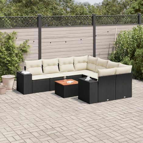 vidaXL Set Divani da Giardino 9 pz con Cuscini Nero in Polyrattan (1/3)