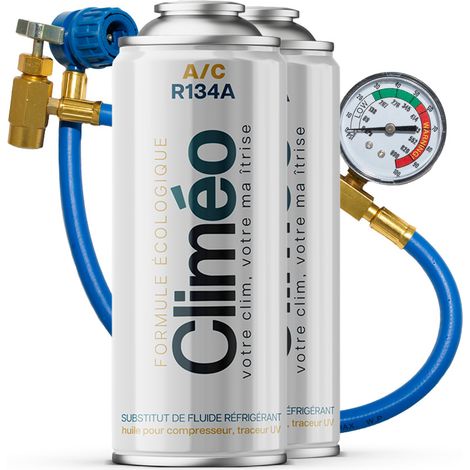 Climeo 2x400ml + tubo con manometro - Refrigerante ecologico R134a/R12 Servizio di climatizzazione indipendente (1/5)
