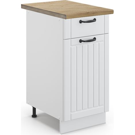 Mueble bajo de cocina Fame-Line, Blanco casa de campo, 40 cm , ET Roble, Vicco