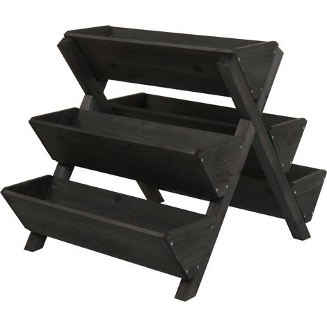 Étagère à plantes escalier à fleurs et herbes aromatiques jardinière bac à plantes surélevé 5 bacs 56 × 56 × 70 cm usage extérieur bois de sapin anthracite 040009612 (1/5)