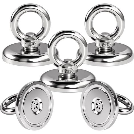 5 Pièces 32kg Tirer Aimants à Œillets en Néodyme,32mm Aimant en Néodyme Super Diamètre,Super Puissant Gros Aimant Avec Anneaux Facile à Démonter pour Pêche Magnétique Récupération de Rivière,Intérieur (1/5)