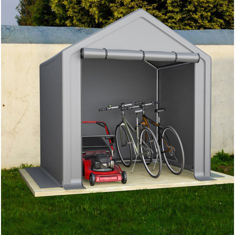 Cobertizo para bicicletas 190x170x200 cm gris en metal con lona PE impermeable y puerta enrollable (1/5)