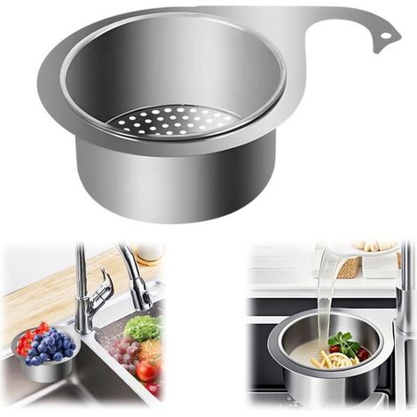 Panier filtrant d'évier 22 x 6 cm - égouttoir à déchets en inox, argent (1/5)