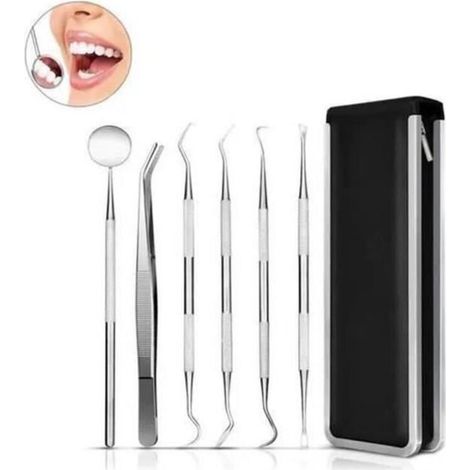 SY12623-6 Outils Dentaires Par Set Sonde En Acier Inoxydable Détartreur à Crochet Pince Miroir Kit De Nettoyage Des Dents Avec étu