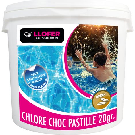 Llofer – Désinfectant chloré de piscine 5kg – Chlore choc en pastilles de 20g – Dissolution rapide pour traitement de l'eau