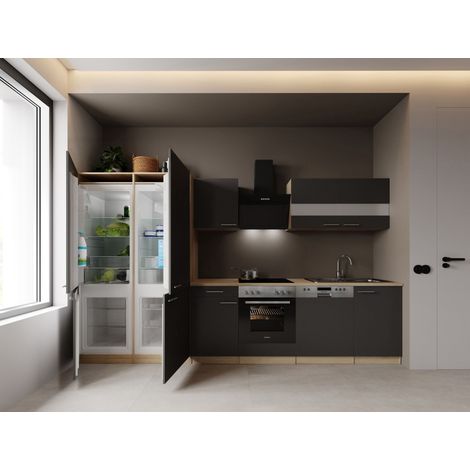 Einbauküche Küchenzeile Eiche Grau Merle 340 cm French Door Optik Respekta