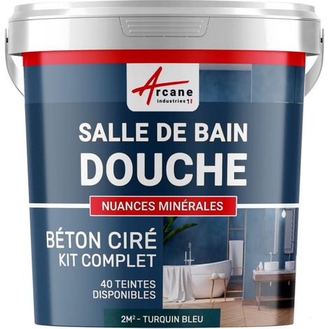 BETON CIRÉ: Kit BETONBESCHICHTUNG | KUNSTHARZ-BETON  Badezimmer begehbare Dusche - Wasserdichte Beschichtung - Turquin-Blau - 2 m²-Kit (2 Schichten)