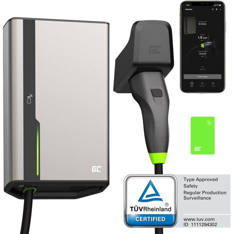 GREEN CELL GC HABUDEN WALLBOX 22KW 32A 5M NFC RFID TYPE 2 CABLE EV STATION DE RECHARGE GC APP BLUETOOTH WIFI COMPATIBLE AVEC TOU