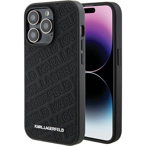 Karl Lagerfeld KLHCP15LPQKPMK iPhone 15 Pro 6,1 Zoll schwarze/schwarze Hartschalen-Schutzhülle mit gestepptem K-Muster (1/5)