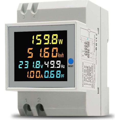 Compteur d'énergie numérique AC 40-300V 100A – Voltmètre ampèremètre DIN – Mesure jusqu'à 30000W – Compatible installations domestiques et industrielles (1/5)