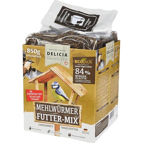 DELICIA® Mehlwürmer Futter-Mix 850 g Gartenvögel Vogelfutter Nahrzungsergänzung