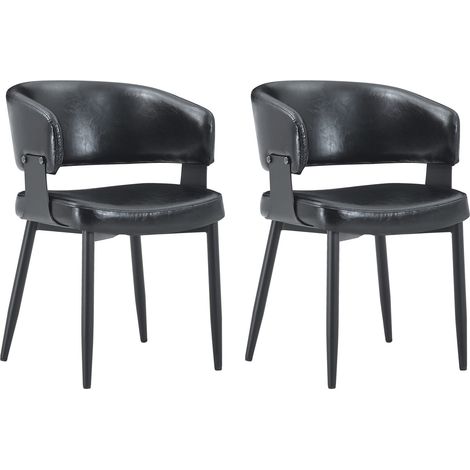 Sedie da pranzo retrò stile mid-century, 2 pezzi, similpelle nera con braccioli (1/5)