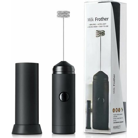 Mousseur à lait électrique, Alimenté par Batterie Mini Fouet en Acier Inoxydable avec Support pour Café au Lait/Cappuccino/Chocolat Cha (1/5)