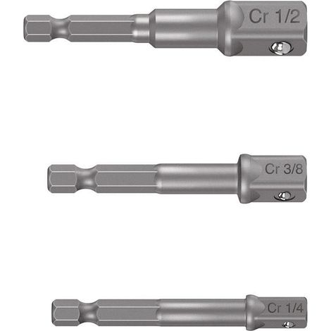 Juego adaptadores para llaves de vaso - 7 cm - 1/4", 3/8", 1/2"