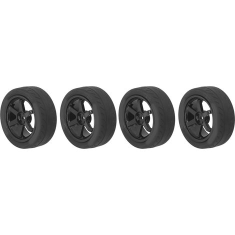 Lot de 4 pneus RC universels en caoutchouc et plastique pour véhicules radiocommandés Tamiya TT01, TT02 et XV01/10 (noirs). (1/5)